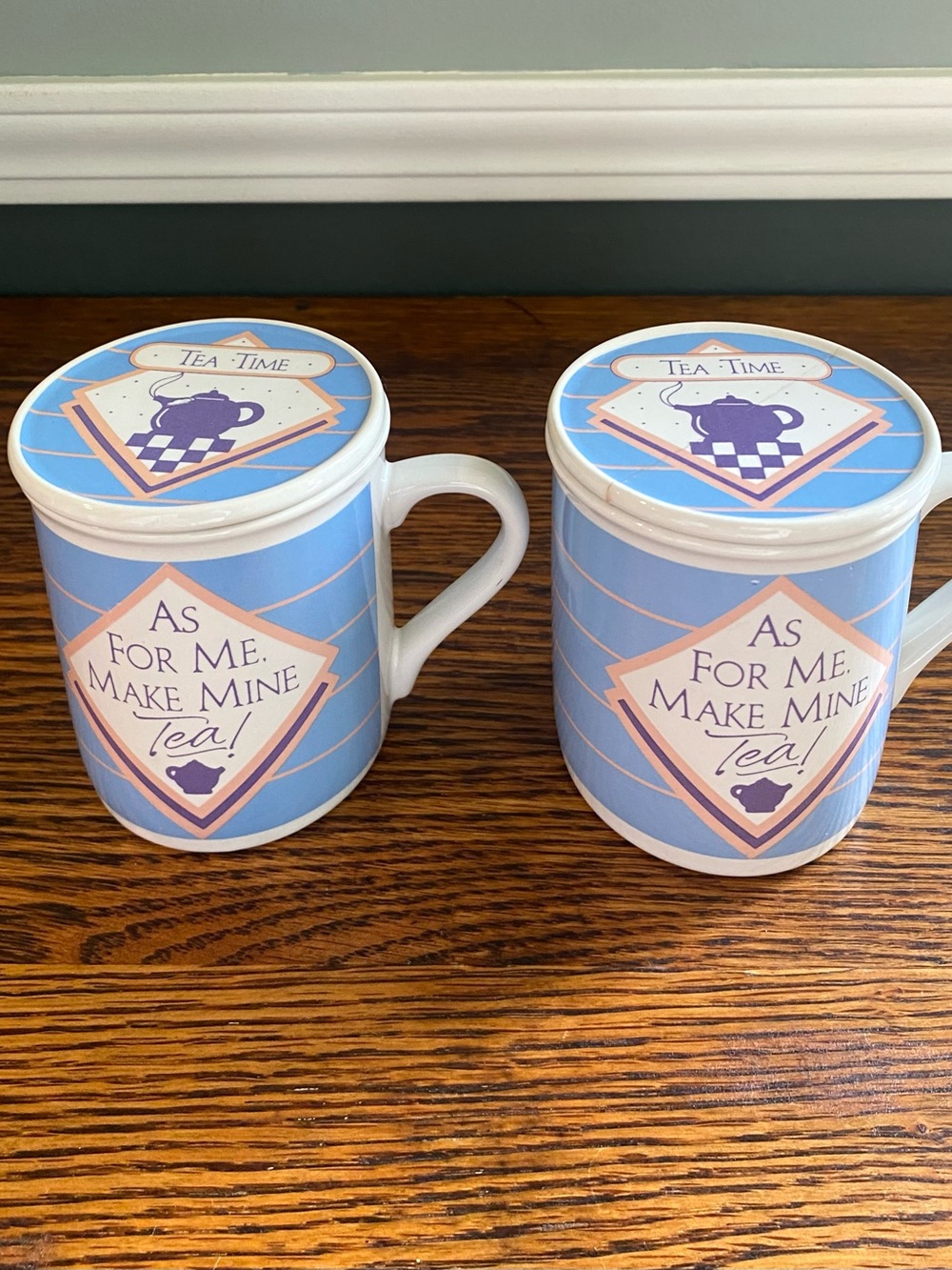 Set of Two Covered Mug Tea Time 3.5" Vintage Hallmark 1984